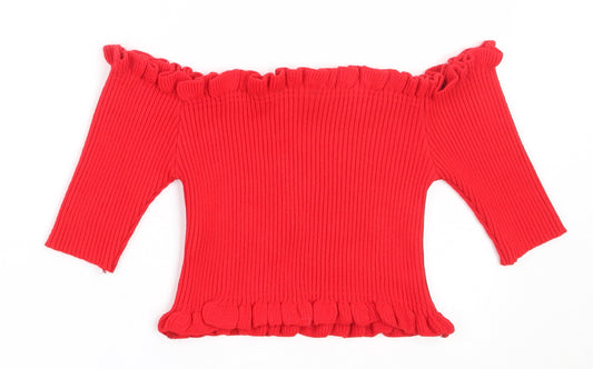 New Look Womens Red Square Neck Acrylic Pullover Jumper Size M