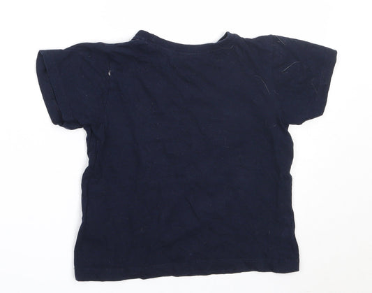 B&M Boys Blue Cotton Basic T-Shirt Size 6-7 Years Round Neck - shark