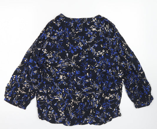 Part Two Womens Blue Floral Viscose Basic Blouse Size 6 V-Neck