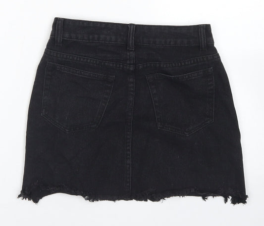 Boohoo Womens Black Cotton Straight & Pencil Skirt Size 6 Button - Distressed