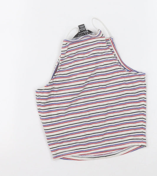 New Look Girls White Striped Cotton Cropped Tank Size 10-11 Years Square Neck Pullover
