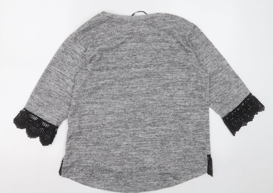 quix Womens Grey Polyester Pullover Sweatshirt Size S Pullover - Lace trim