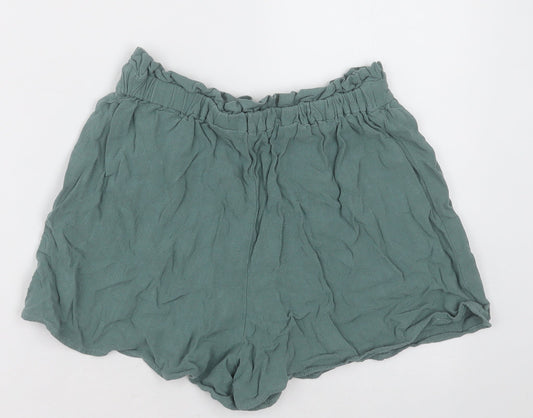 Ally Womens Green Viscose Paperbag Shorts Size 8 L3 in Regular Button