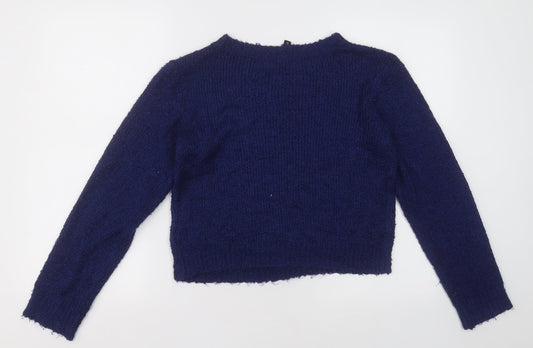 h& Womens Blue Crew Neck Acrylic Pullover Jumper Size S