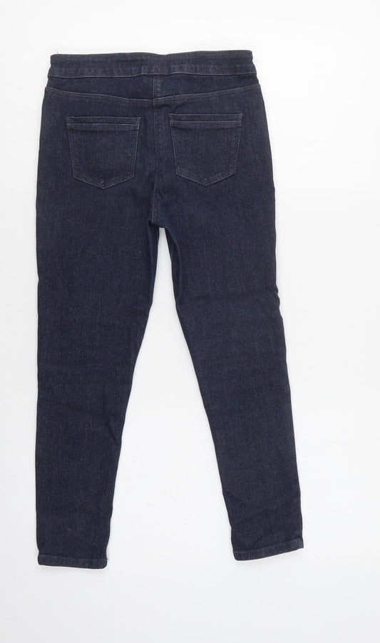 Matalan Girls Blue Cotton Skinny Jeans Size 9 Years Regular Button