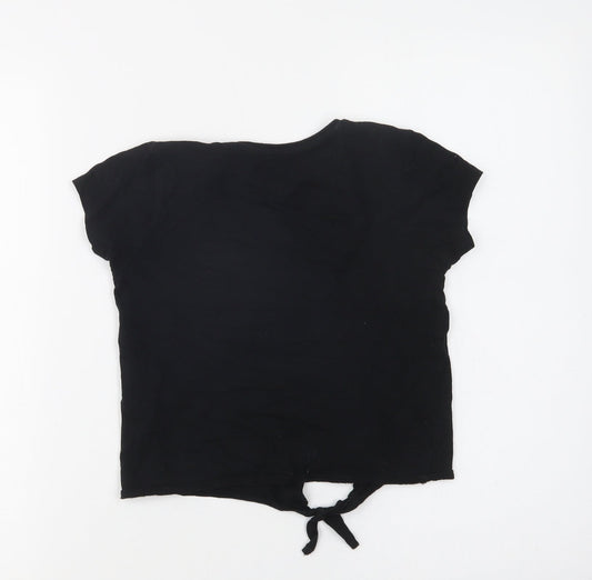 Primark Girls Black Cotton Cropped T-Shirt Size 7-8 Years Crew Neck - L.A.