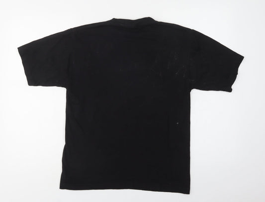 Super Combed Womens Black Cotton Basic T-Shirt Size S Crew Neck