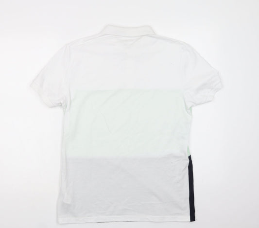 Primark Mens White Colourblock Cotton Polo Size S Collared Button