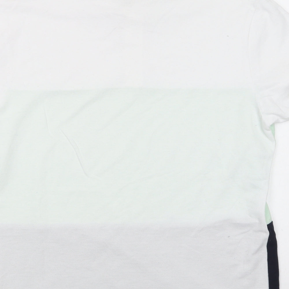 Primark Mens White Colourblock Cotton Polo Size S Collared Button