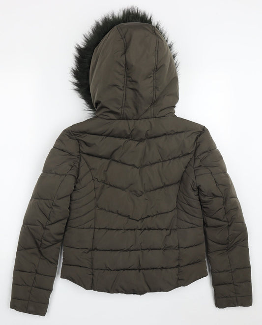 Primark Womens Green Quilted Coat Size 4 Lace Up