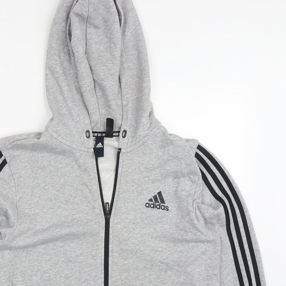 adidas Mens Grey Striped Cotton Full Zip Hoodie Size M