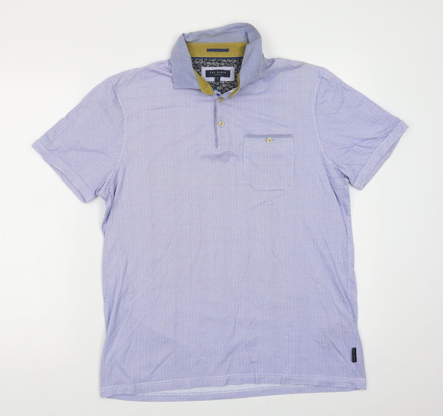 Ted Baker Mens Blue Geometric Cotton Polo Size M Collared Button