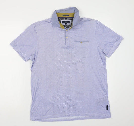 Ted Baker Mens Blue Geometric Cotton  Polo Size M Collared Button