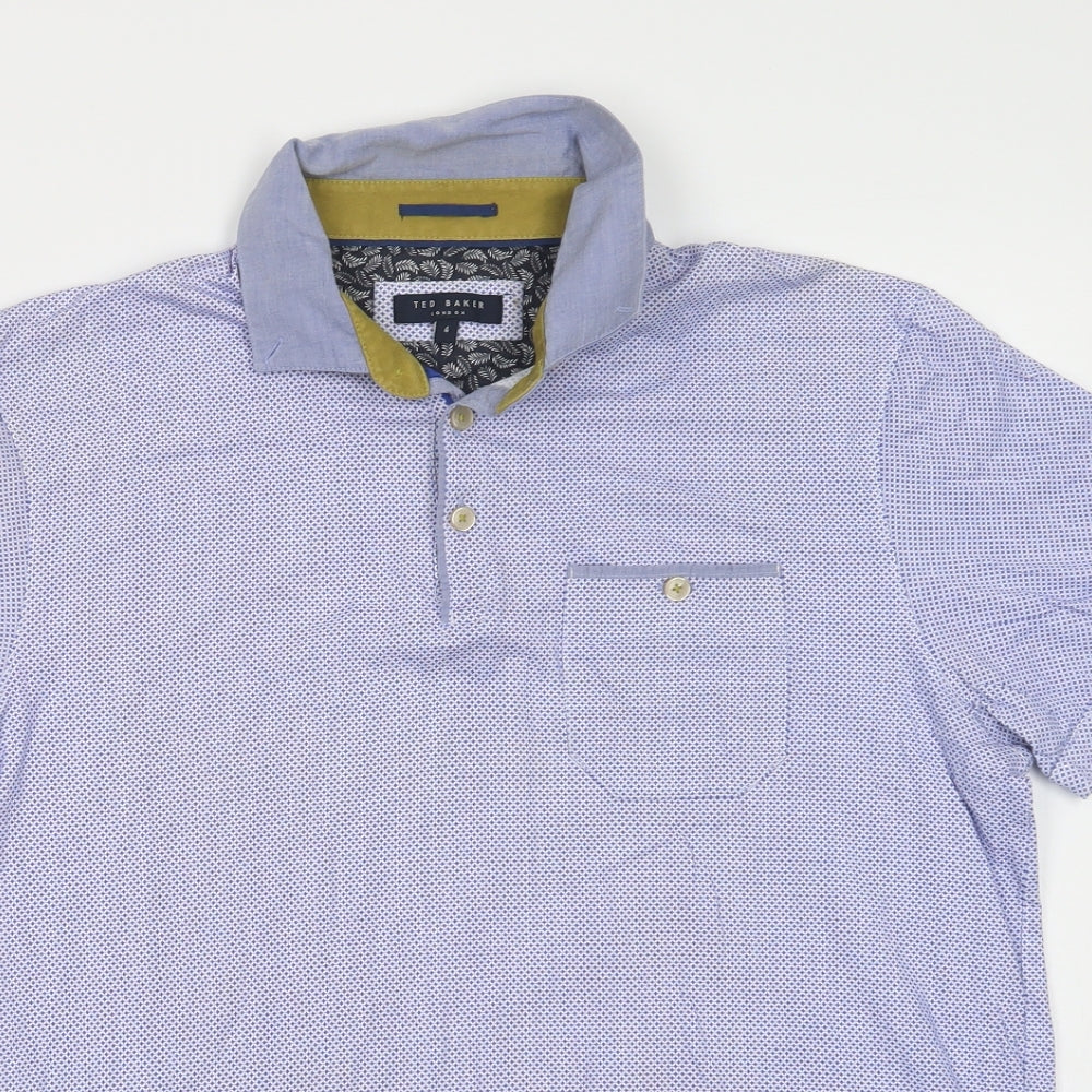 Ted Baker Mens Blue Geometric Cotton Polo Size M Collared Button