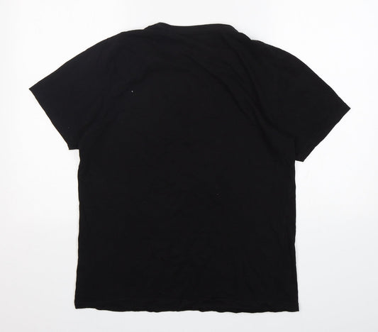 Easy Mens Black Cotton T-Shirt Size M Round Neck