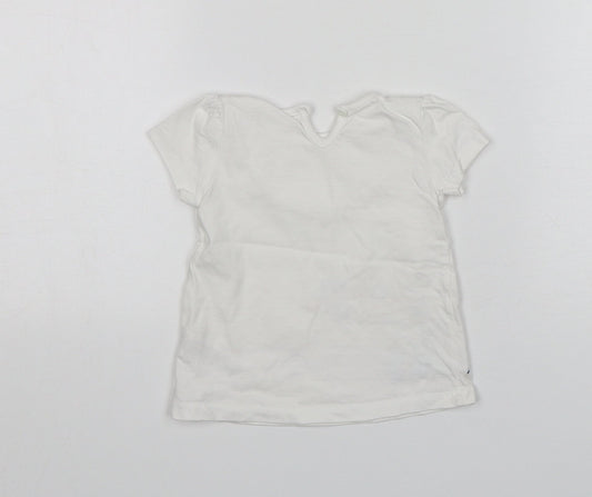 M&Co Girls White Floral Cotton Basic T-Shirt Size 6-9 Months Round Neck