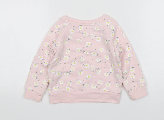 Primark Girls Pink Floral Cotton Pullover Jumper Size 9-12 Months