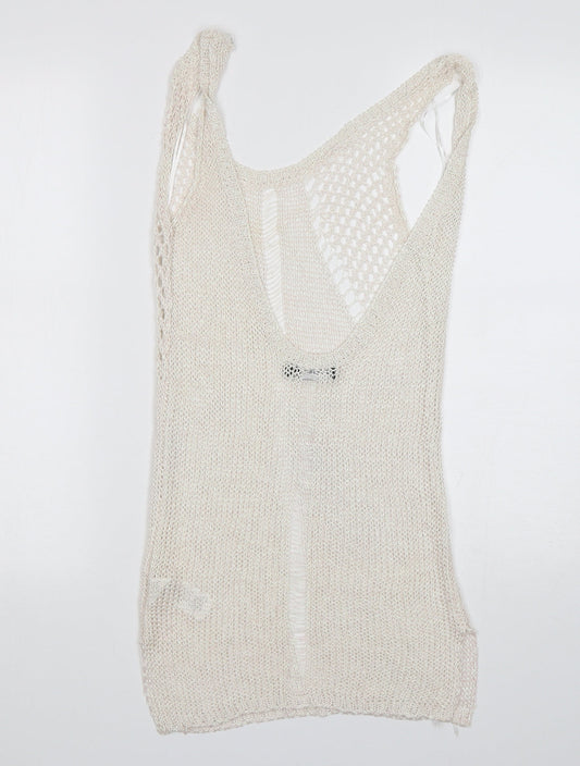 PRETTYLITTLETHING Womens White Round Neck Viscose Vest Jumper Size 6