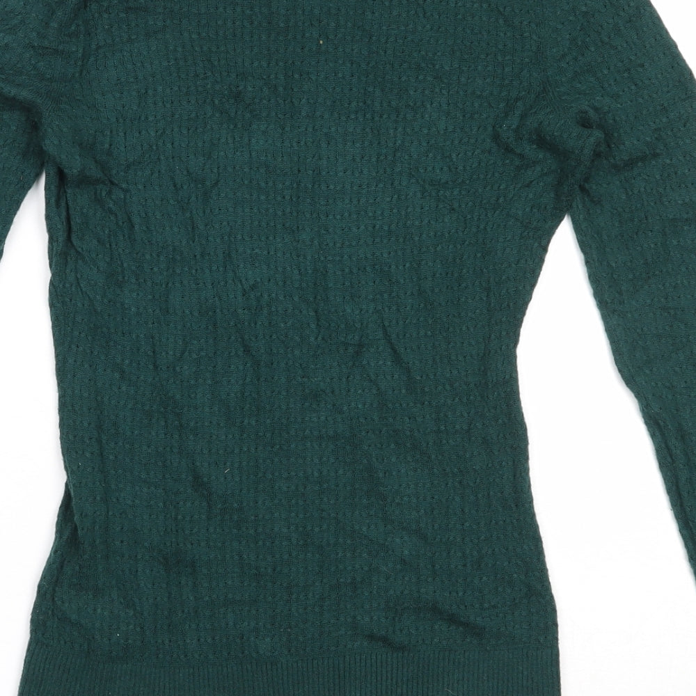 H&M Womens Green Round Neck Viscose Pullover Jumper Size XS
