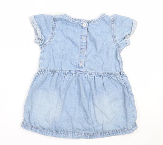 NEXT Girls Blue Cotton Fit & Flare Size 9-12 Months Round Neck
