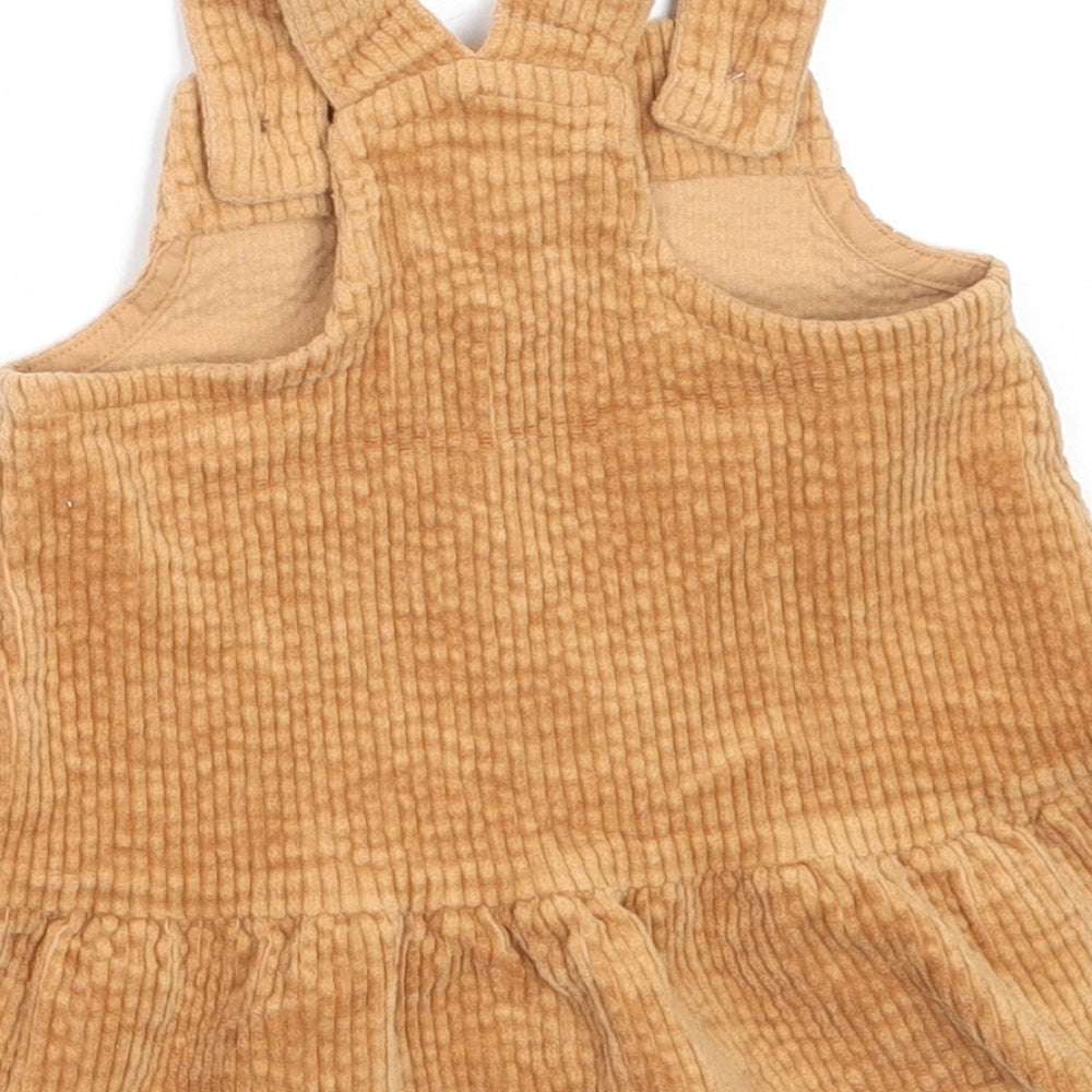 NEXT Girls Beige Cotton Pinafore/Dungaree Dress Size 3-6 Months Square Neck