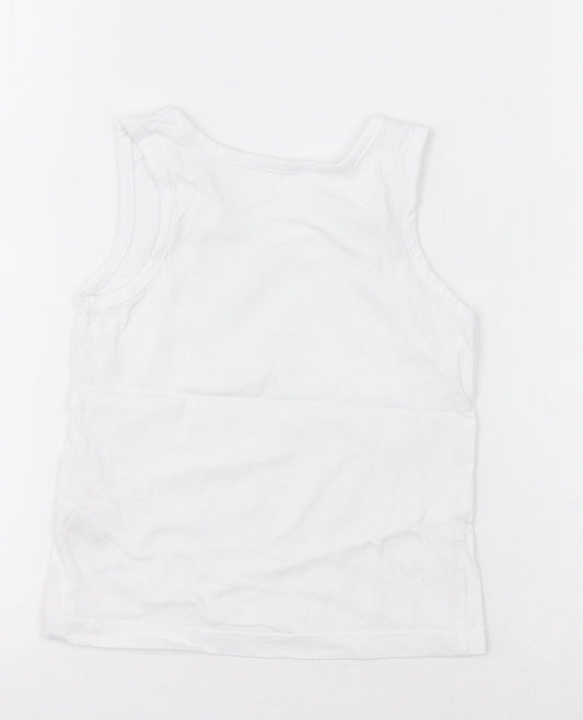 Matalan Boys White Cotton Basic Tank Size 2-3 Years Crew Neck Pullover