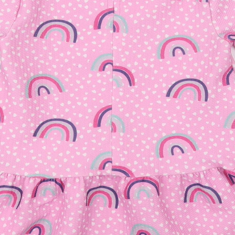 Dunnes Stores Girls Pink Polka Dot Polyester A-Line Size 2-3 Years Crew Neck Button - rainbows