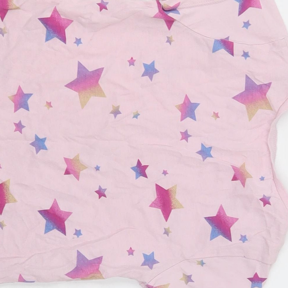 George Girls Pink Geometric Cotton Basic T-Shirt Size 5-6 Years Crew Neck Pullover - Star Pattern