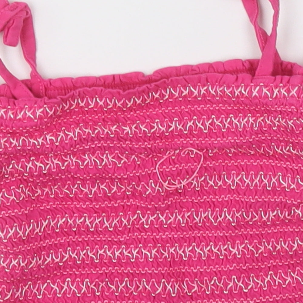George Girls Pink Striped Cotton Basic Tank Size 4-5 Years Square Neck Pullover