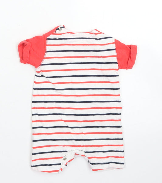 Mothercare Boys Red Striped Cotton Romper One-Piece Size 0-3 Months Snap - Chest Pocket