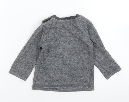 George Boys Black Striped Cotton Basic T-Shirt Size 6-9 Months Crew Neck Snap