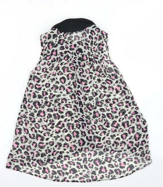 Candy Couture Girls Green Animal Print Polyester Basic Blouse Size 8-9 Years Collared Button