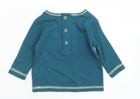 NEXT Boys Green Cotton Basic T-Shirt Size 0-3 Months Crew Neck Snap