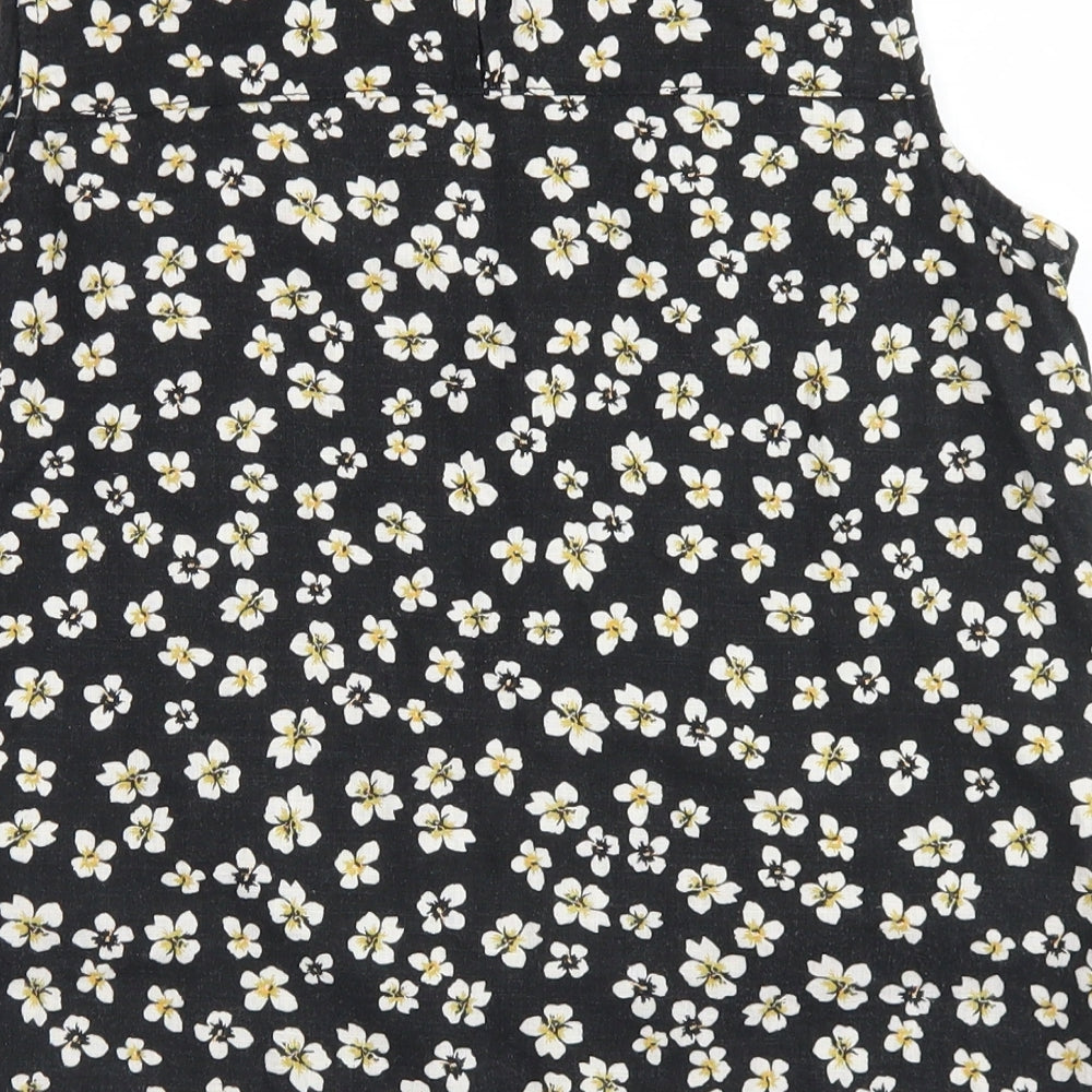 Next Womens Black Floral Linen Basic Blouse Size 10 Round Neck