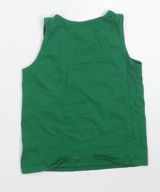 George Boys Green Cotton Basic Tank Size 5-6 Years Round Neck Pullover