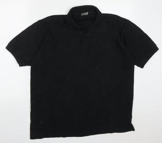 Man Essentials Mens Black Cotton Polo Size L V-Neck Pullover