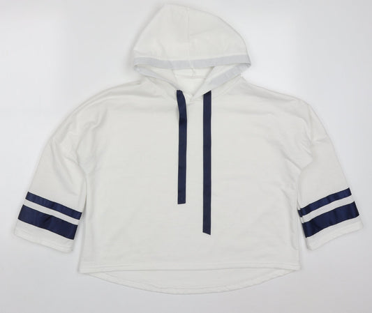 Preworn Womens White Striped Cotton Pullover Hoodie Size M Pullover