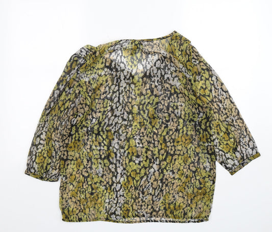 flame Womens Multicoloured Animal Print Basic Blouse Size M V-Neck