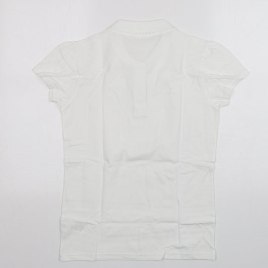 George Girls White Cotton Basic Polo Size 12-13 Years Collared