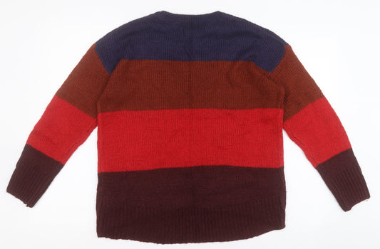 New Look Womens Multicoloured Round Neck Striped Acrylic Pullover Jumper Size S - Colour Block