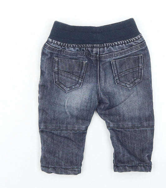 Denim Co Boys Blue Cotton Cargo Jeans Size 3-6 Months Drawstring