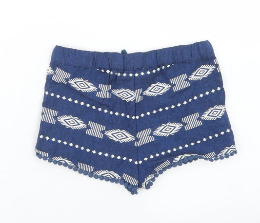 TJX Girls Blue Fair Isle Cotton Cropped Trousers Size 18-24 Months Drawstring - Shorts