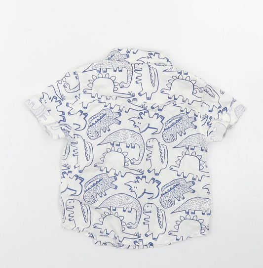 F&F Boys White Spotted Cotton Basic Button-Up Size 6-9 Months Collared Button - Dinosaur Print