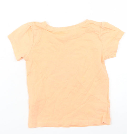 Primark Girls Orange Cotton Basic T-Shirt Size 12-18 Months Crew Neck
