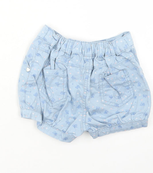 Matalan Girls Blue Floral Cotton Cropped Jeans Size 12-18 Months Button - Shorts