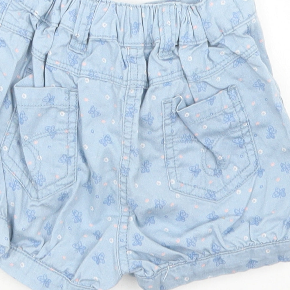 Matalan Girls Blue Floral Cotton Cropped Jeans Size 12-18 Months Button - Shorts