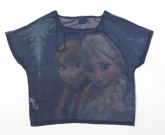 George Girls Blue Polyester Basic Blouse Size 9-10 Years Crew Neck - Frozen, Anna & Elsa