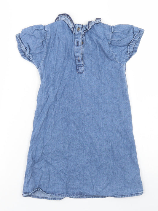 Pep & Co Girls Blue Cotton A-Line Size 3-4 Years Crew Neck Button