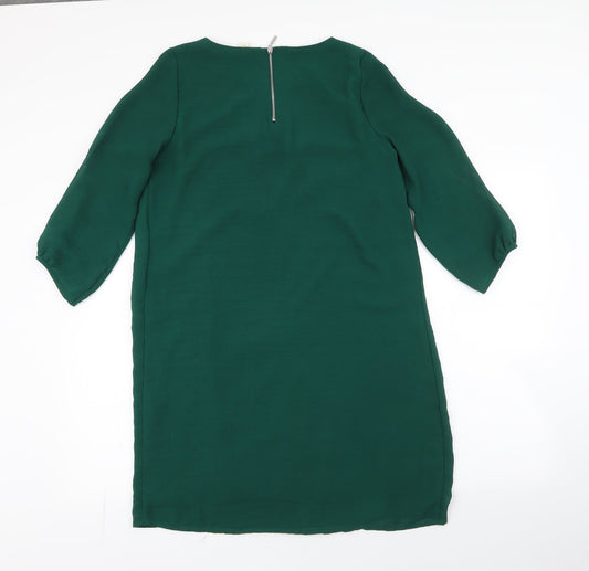 H&M Womens Green Polyester Shift Size 8 Round Neck Zip