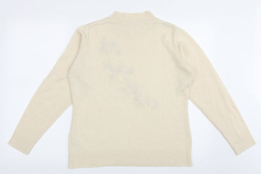 EWM Womens Beige High Neck Floral Acrylic Pullover Jumper Size M